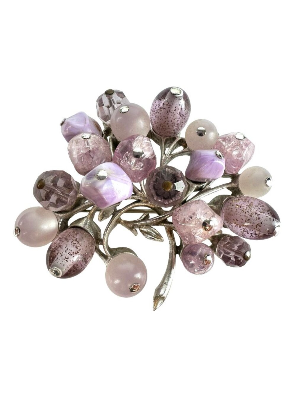 Vintage Coro Cluster Lavender Bead Brooch Silver Tone Floral Design